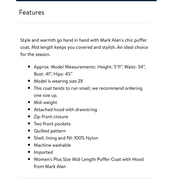 Mark Alan Plus Size Puffer Coat 3X (fits like 1/2X - Picture 3 of 3